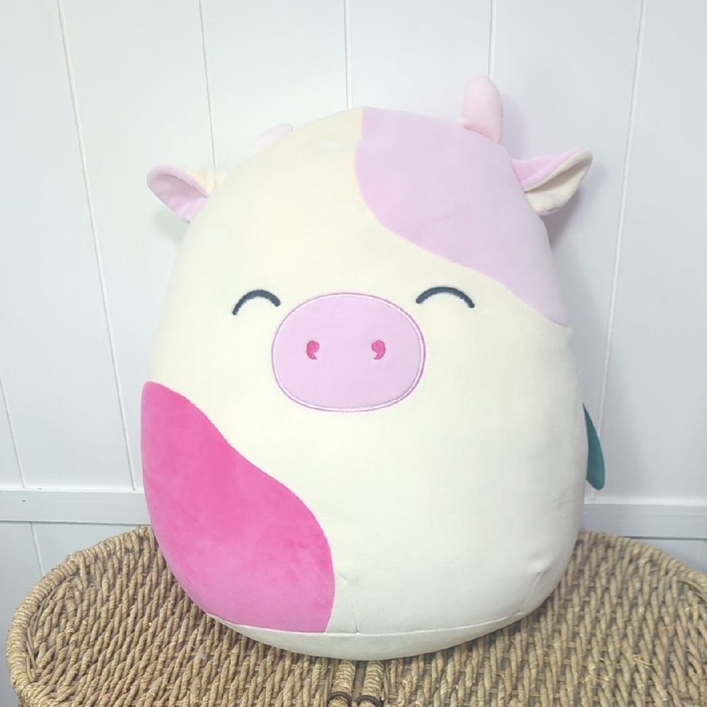 New Large Cow Caedyn Cute Pink and Cream Cow Plush Squishmallow